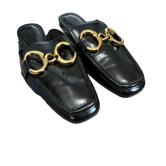 Zara Women’s Loafers Shoes Gold Chain Slip On Open Heel Wm 5.5 - Picture 3 of 6